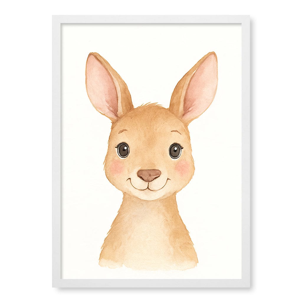 Animal Friends Kangaroo Children's Wall Art Print A2 (42 x 59.4cm) / Matte White Frame / No Border from our Australian Made Framed Wall Art, Prints & Posters collection by Profile Products (Australia) Pty Ltd