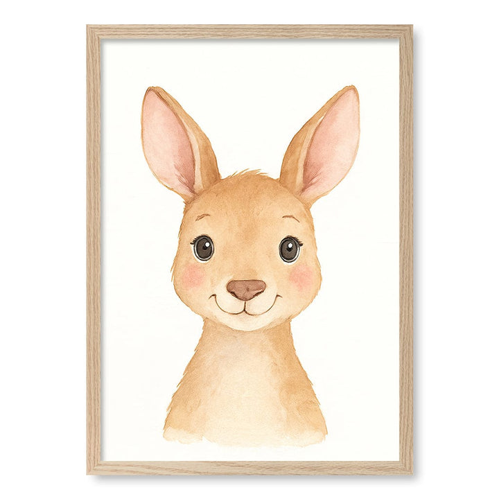 Animal Friends Kangaroo Children's Wall Art Print A2 (42 x 59.4cm) / Natural Oak Frame / No Border from our Australian Made Framed Wall Art, Prints & Posters collection by Profile Products (Australia) Pty Ltd