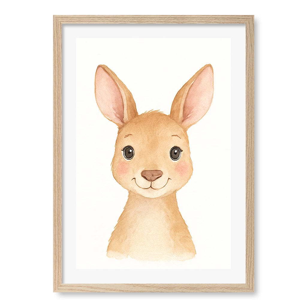 Animal Friends Kangaroo Children's Wall Art Print A2 (42 x 59.4cm) / Natural Oak Frame / White Border from our Australian Made Framed Wall Art, Prints & Posters collection by Profile Products (Australia) Pty Ltd
