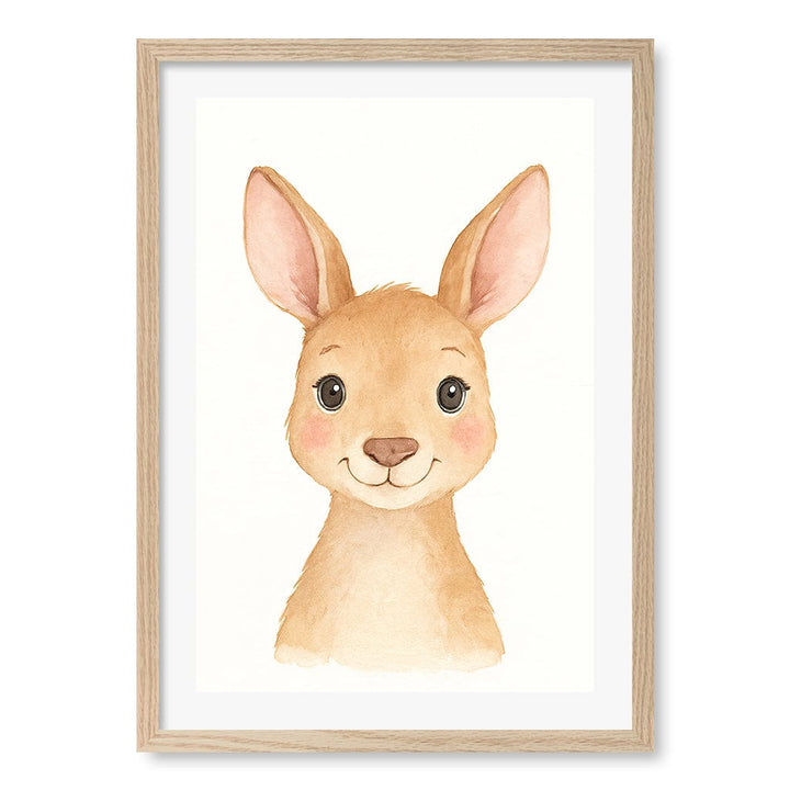 Animal Friends Kangaroo Children's Wall Art Print A2 (42 x 59.4cm) / Natural Oak Frame / White Border from our Australian Made Framed Wall Art, Prints & Posters collection by Profile Products (Australia) Pty Ltd
