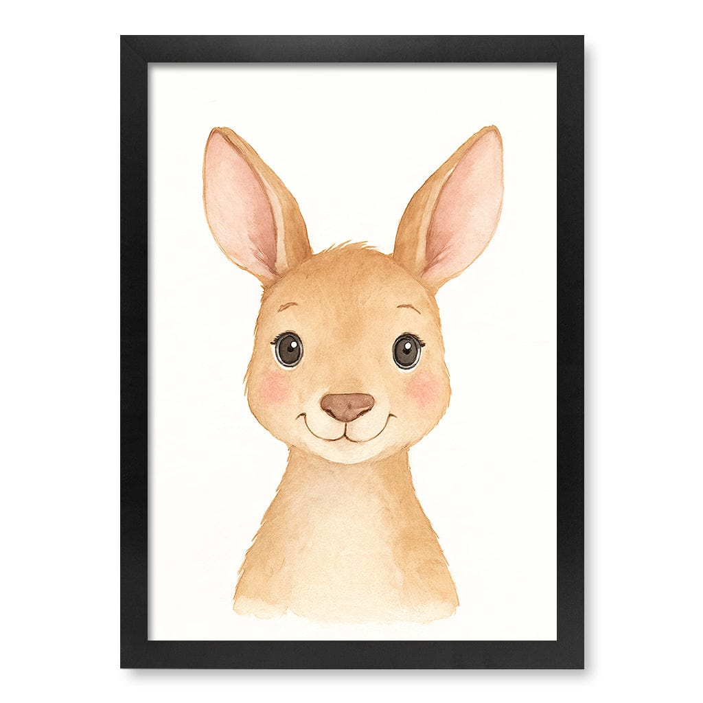 Animal Friends Kangaroo Children's Wall Art Print A3 (29.7 x 42cm) / Matte Black Frame / No Border from our Australian Made Framed Wall Art, Prints & Posters collection by Profile Products (Australia) Pty Ltd