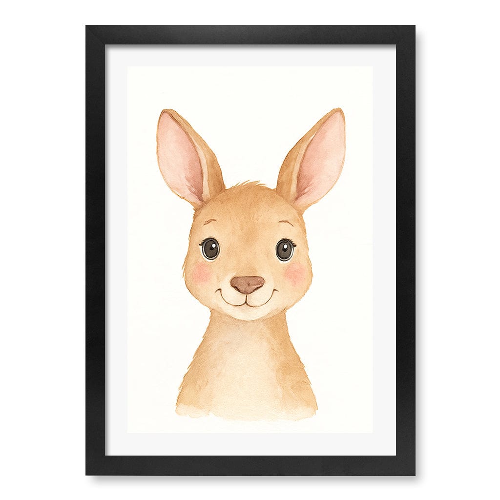 Animal Friends Kangaroo Children's Wall Art Print A3 (29.7 x 42cm) / Matte Black Frame / White Border from our Australian Made Framed Wall Art, Prints & Posters collection by Profile Products (Australia) Pty Ltd