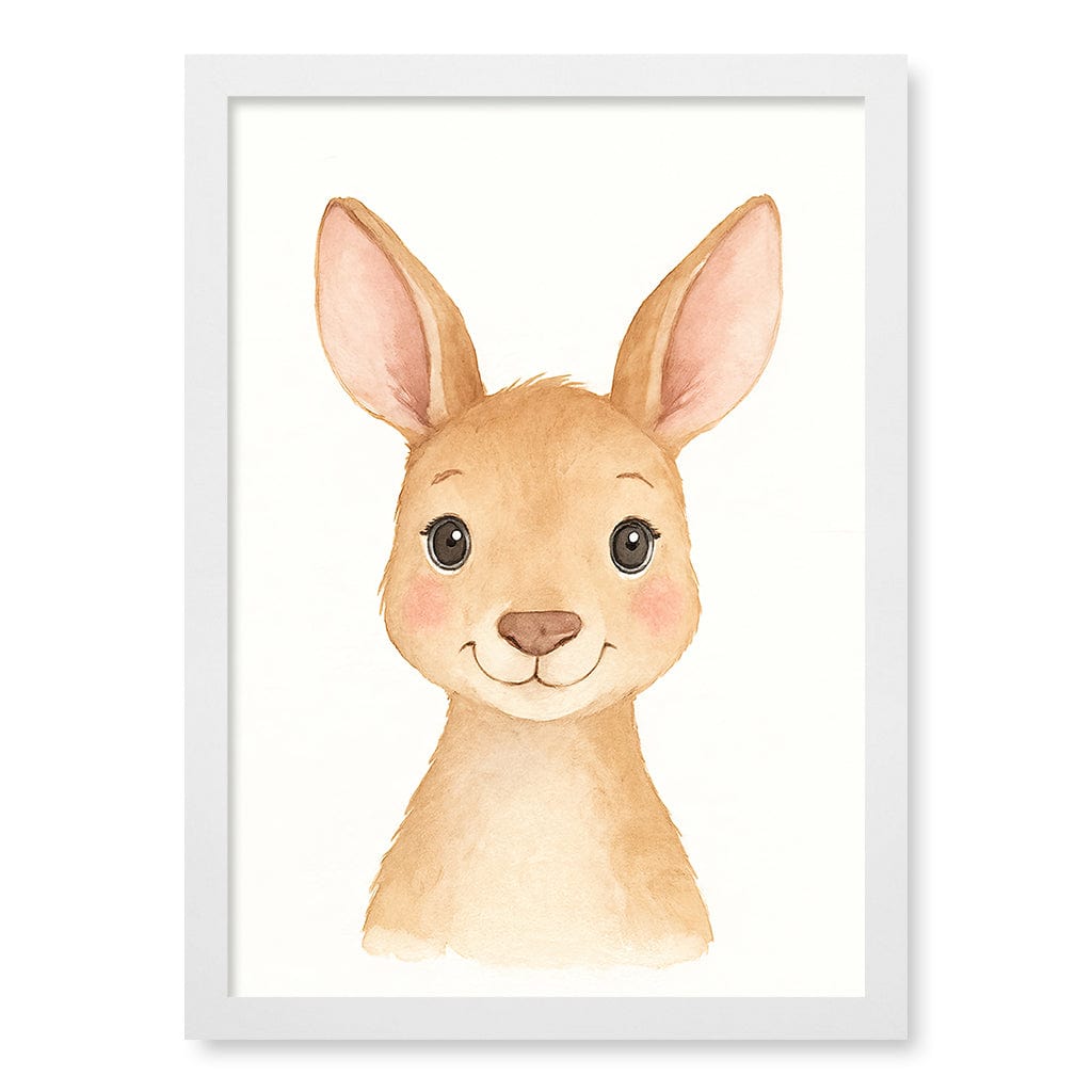 Animal Friends Kangaroo Children's Wall Art Print A3 (29.7 x 42cm) / Matte White Frame / No Border from our Australian Made Framed Wall Art, Prints & Posters collection by Profile Products (Australia) Pty Ltd