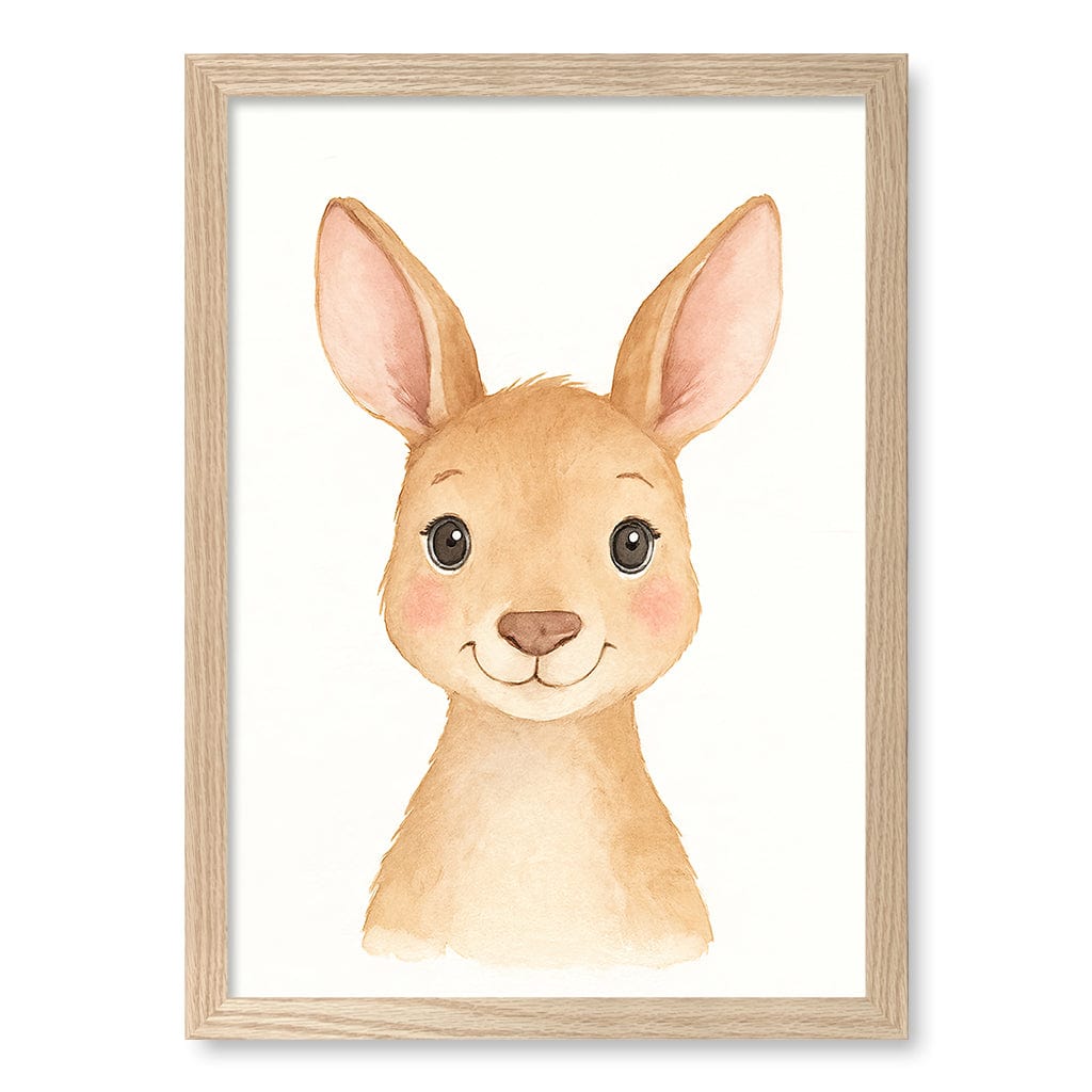 Animal Friends Kangaroo Children's Wall Art Print A3 (29.7 x 42cm) / Natural Oak Frame / No Border from our Australian Made Framed Wall Art, Prints & Posters collection by Profile Products (Australia) Pty Ltd