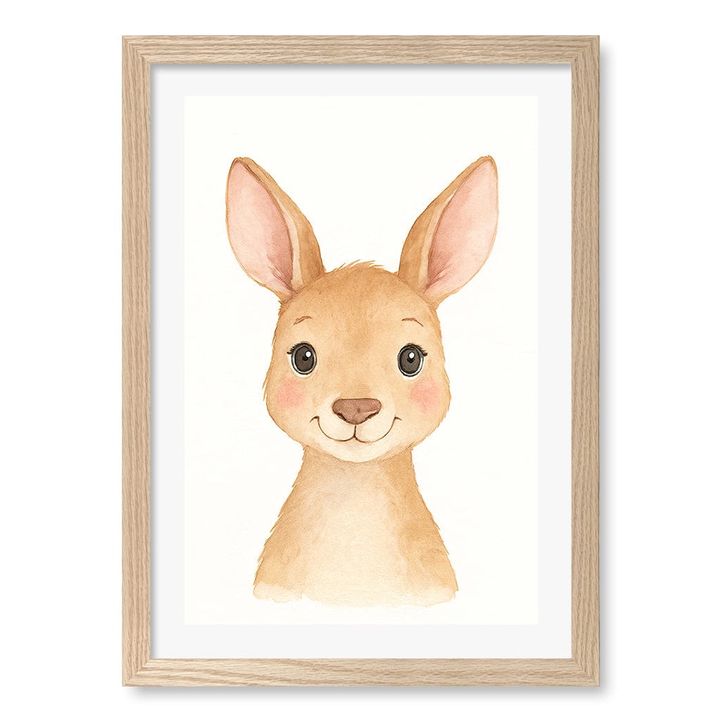 Animal Friends Kangaroo Children's Wall Art Print A3 (29.7 x 42cm) / Natural Oak Frame / White Border from our Australian Made Framed Wall Art, Prints & Posters collection by Profile Products (Australia) Pty Ltd