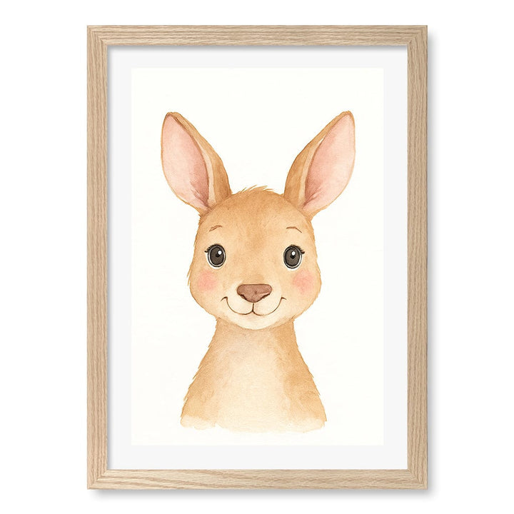 Animal Friends Kangaroo Children's Wall Art Print A3 (29.7 x 42cm) / Natural Oak Frame / White Border from our Australian Made Framed Wall Art, Prints & Posters collection by Profile Products (Australia) Pty Ltd