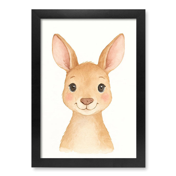 Animal Friends Kangaroo Children's Wall Art Print A4 (21 x 29.7cm) / Matte Black Frame / No Border from our Australian Made Framed Wall Art, Prints & Posters collection by Profile Products (Australia) Pty Ltd