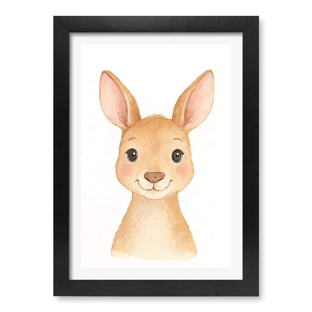 Animal Friends Kangaroo Children's Wall Art Print A4 (21 x 29.7cm) / Matte Black Frame / White Border from our Australian Made Framed Wall Art, Prints & Posters collection by Profile Products (Australia) Pty Ltd