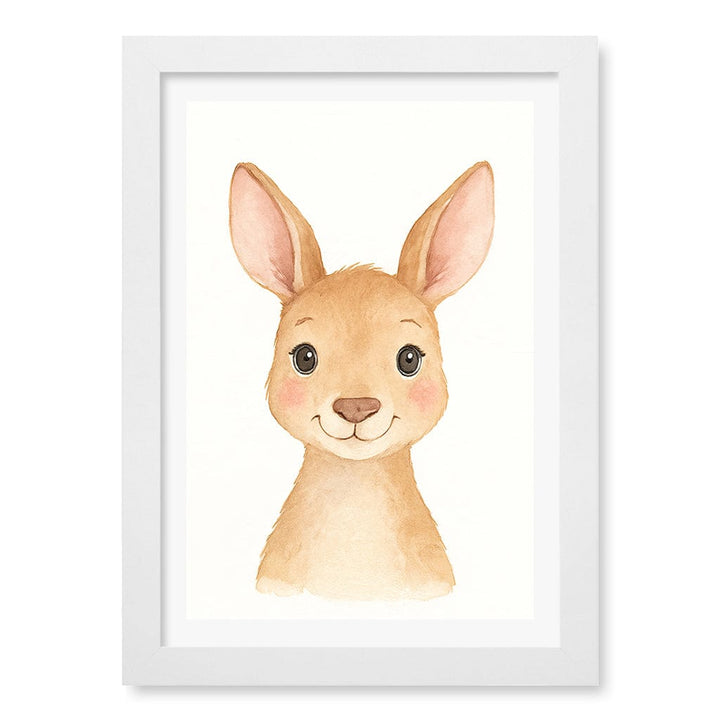 Animal Friends Kangaroo Children's Wall Art Print A4 (21 x 29.7cm) / Matte White Frame / White Border from our Australian Made Framed Wall Art, Prints & Posters collection by Profile Products (Australia) Pty Ltd