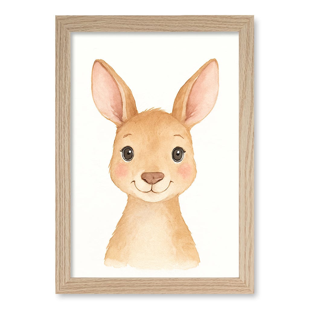 Animal Friends Kangaroo Children's Wall Art Print A4 (21 x 29.7cm) / Natural Oak Frame / No Border from our Australian Made Framed Wall Art, Prints & Posters collection by Profile Products (Australia) Pty Ltd
