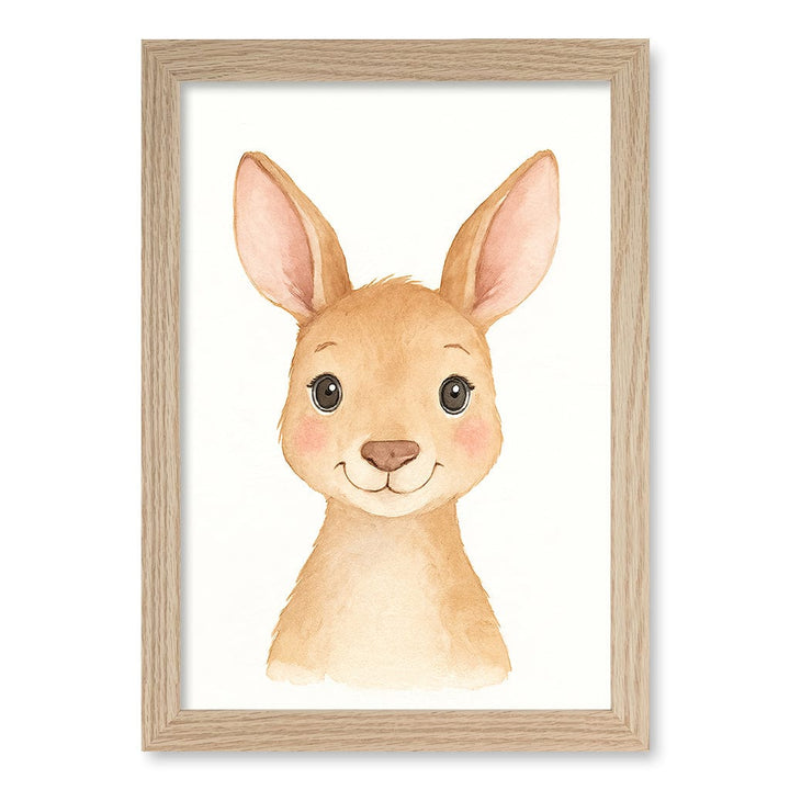 Animal Friends Kangaroo Children's Wall Art Print A4 (21 x 29.7cm) / Natural Oak Frame / No Border from our Australian Made Framed Wall Art, Prints & Posters collection by Profile Products (Australia) Pty Ltd