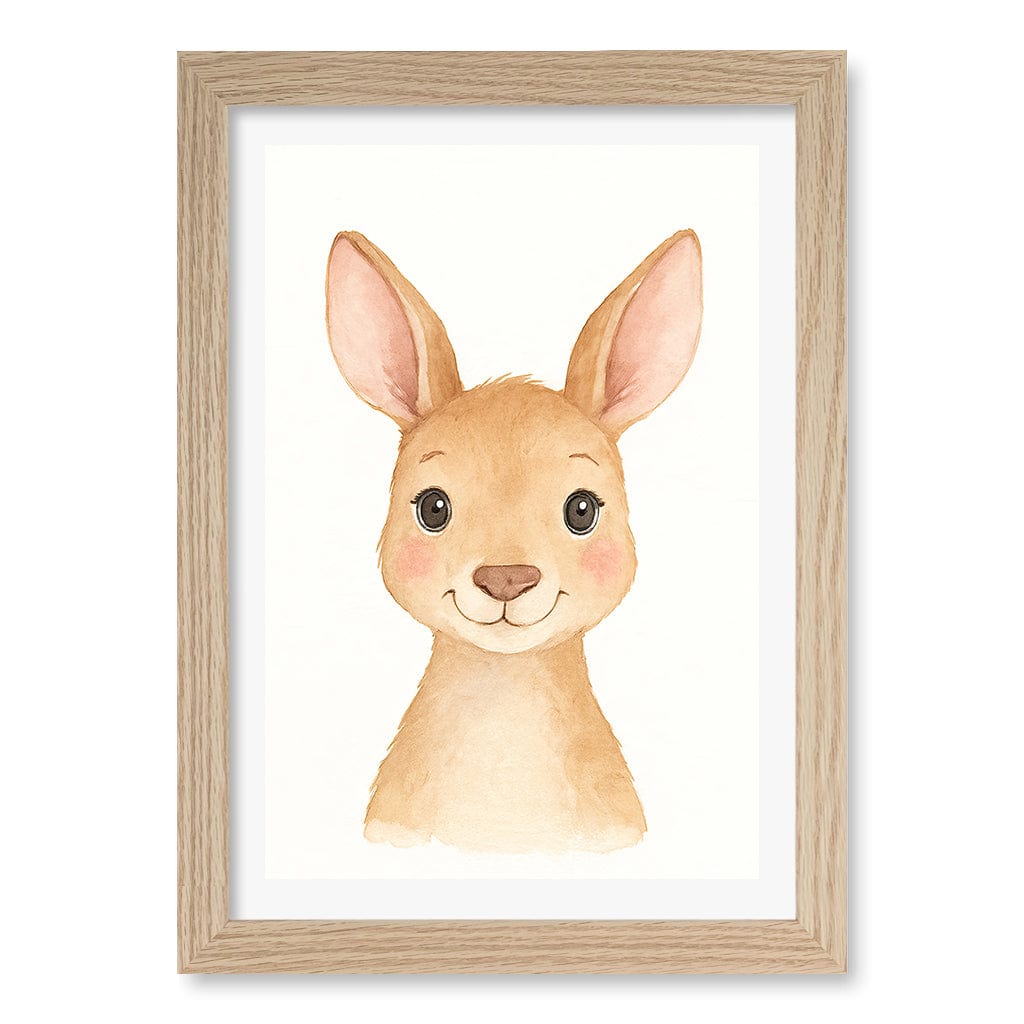 Animal Friends Kangaroo Children's Wall Art Print A4 (21 x 29.7cm) / Natural Oak Frame / White Border from our Australian Made Framed Wall Art, Prints & Posters collection by Profile Products (Australia) Pty Ltd
