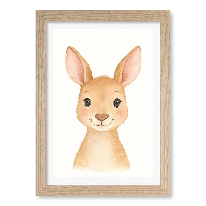 Animal Friends Kangaroo Children's Wall Art Print A4 (21 x 29.7cm) / Natural Oak Frame / White Border from our Australian Made Framed Wall Art, Prints & Posters collection by Profile Products (Australia) Pty Ltd