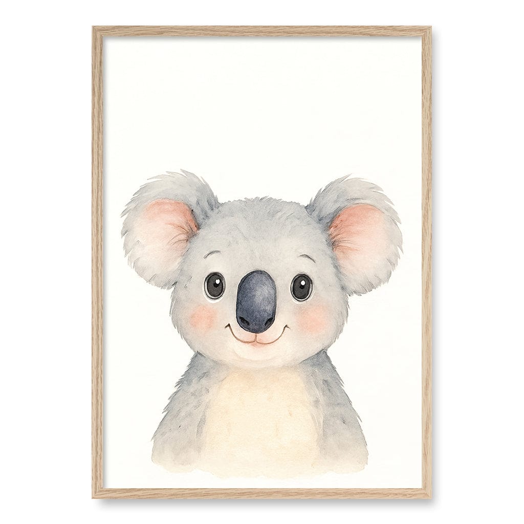 Animal Friends Koala Wall Children's Art Print A1 (59.4 x 84.1cm) / Natural Oak Frame / No Border from our Australian Made Framed Wall Art, Prints & Posters collection by Profile Products (Australia) Pty Ltd