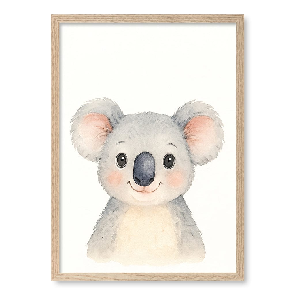Animal Friends Koala Wall Children's Art Print A2 (42 x 59.4cm) / Natural Oak Frame / No Border from our Australian Made Framed Wall Art, Prints & Posters collection by Profile Products (Australia) Pty Ltd