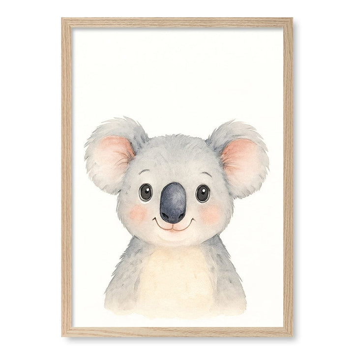 Animal Friends Koala Wall Children's Art Print A2 (42 x 59.4cm) / Natural Oak Frame / No Border from our Australian Made Framed Wall Art, Prints & Posters collection by Profile Products (Australia) Pty Ltd