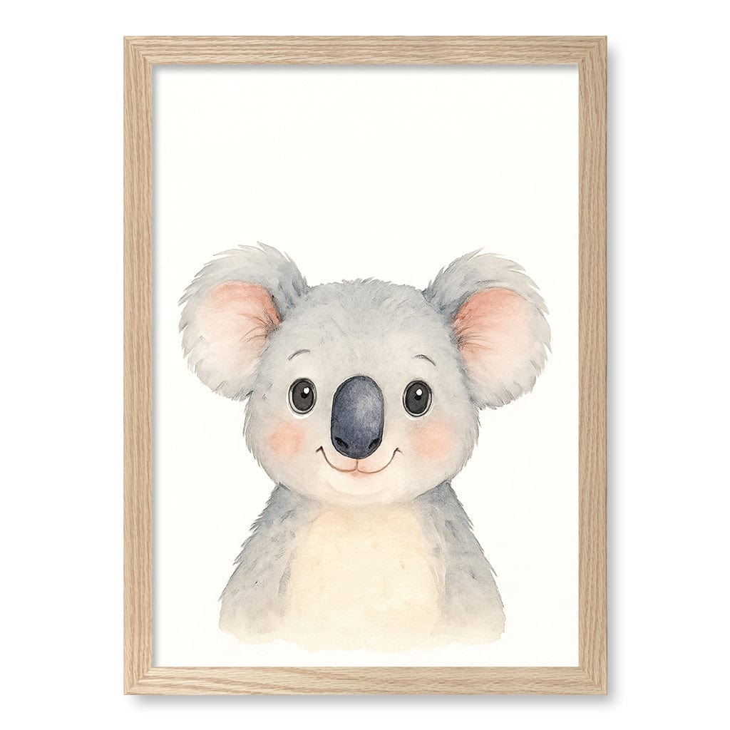 Animal Friends Koala Wall Children's Art Print A3 (29.7 x 42cm) / Natural Oak Frame / No Border from our Australian Made Framed Wall Art, Prints & Posters collection by Profile Products (Australia) Pty Ltd