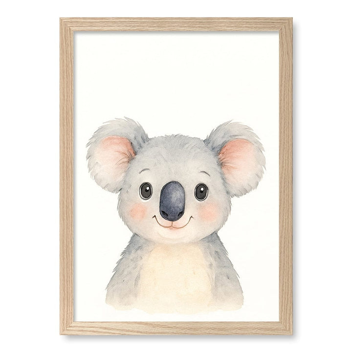 Animal Friends Koala Wall Children's Art Print A3 (29.7 x 42cm) / Natural Oak Frame / No Border from our Australian Made Framed Wall Art, Prints & Posters collection by Profile Products (Australia) Pty Ltd