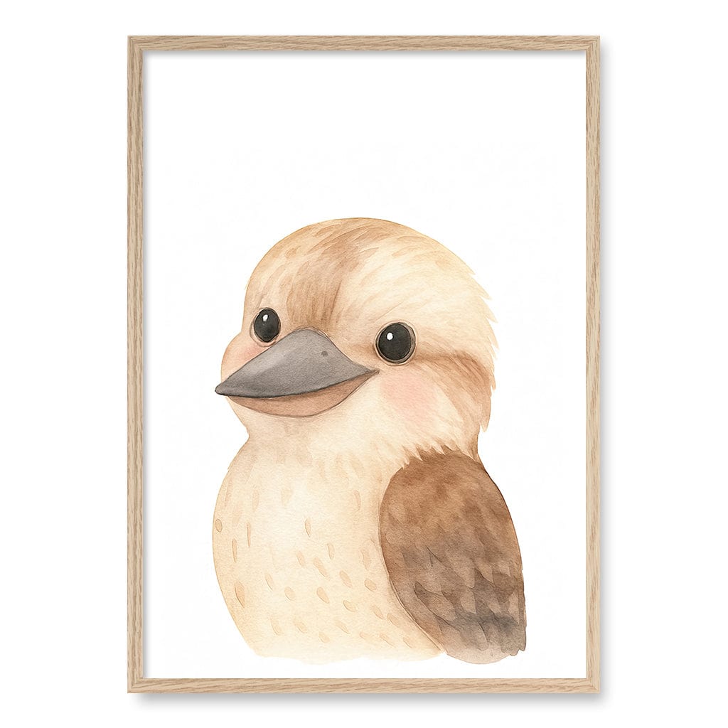 Animal Friends Kookaburra Children's Wall Art Print A1 (59.4 x 84.1cm) / Natural Oak Frame / No Border from our Australian Made Framed Wall Art, Prints & Posters collection by Profile Products (Australia) Pty Ltd