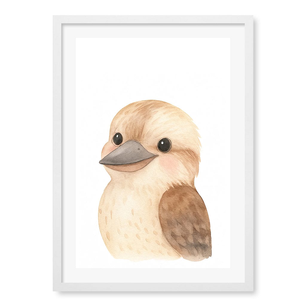 Animal Friends Kookaburra Children's Wall Art Print A2 (42 x 59.4cm) / Matte White Frame / White Border from our Australian Made Framed Wall Art, Prints & Posters collection by Profile Products (Australia) Pty Ltd