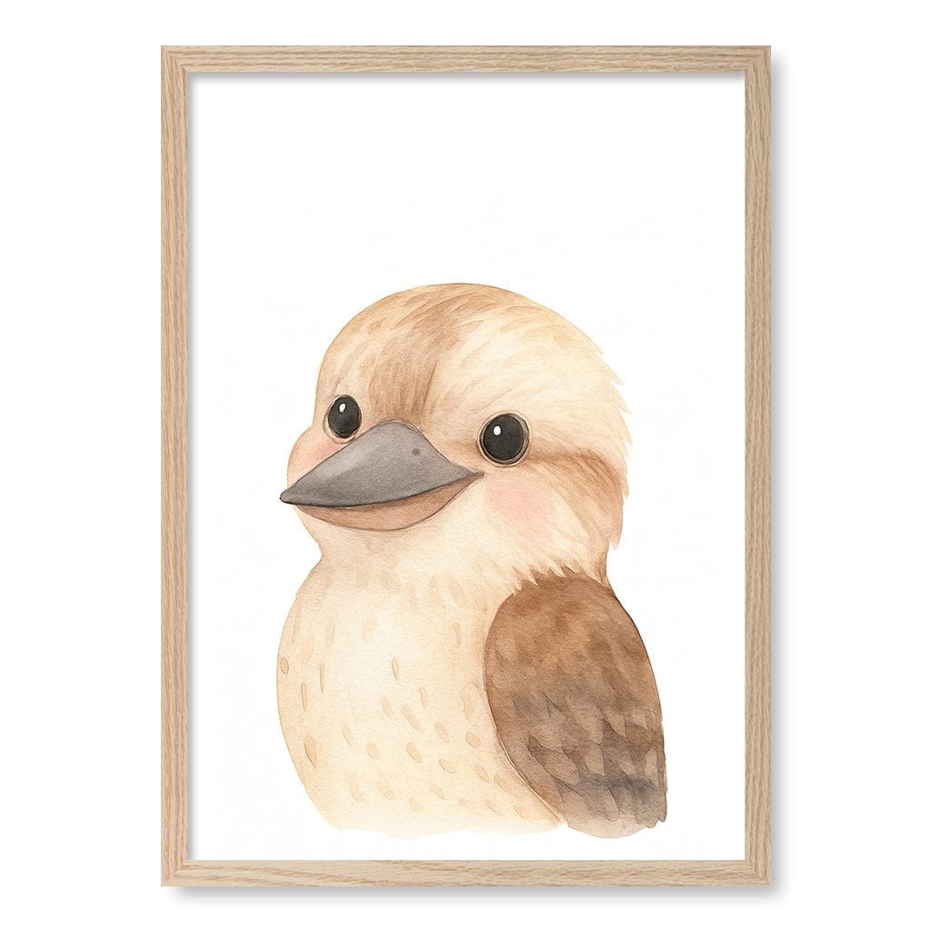 Animal Friends Kookaburra Children's Wall Art Print A2 (42 x 59.4cm) / Natural Oak Frame / No Border from our Australian Made Framed Wall Art, Prints & Posters collection by Profile Products (Australia) Pty Ltd