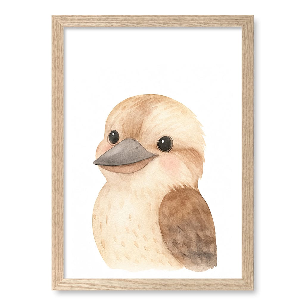 Animal Friends Kookaburra Children's Wall Art Print A3 (29.7 x 42cm) / Natural Oak Frame / No Border from our Australian Made Framed Wall Art, Prints & Posters collection by Profile Products (Australia) Pty Ltd