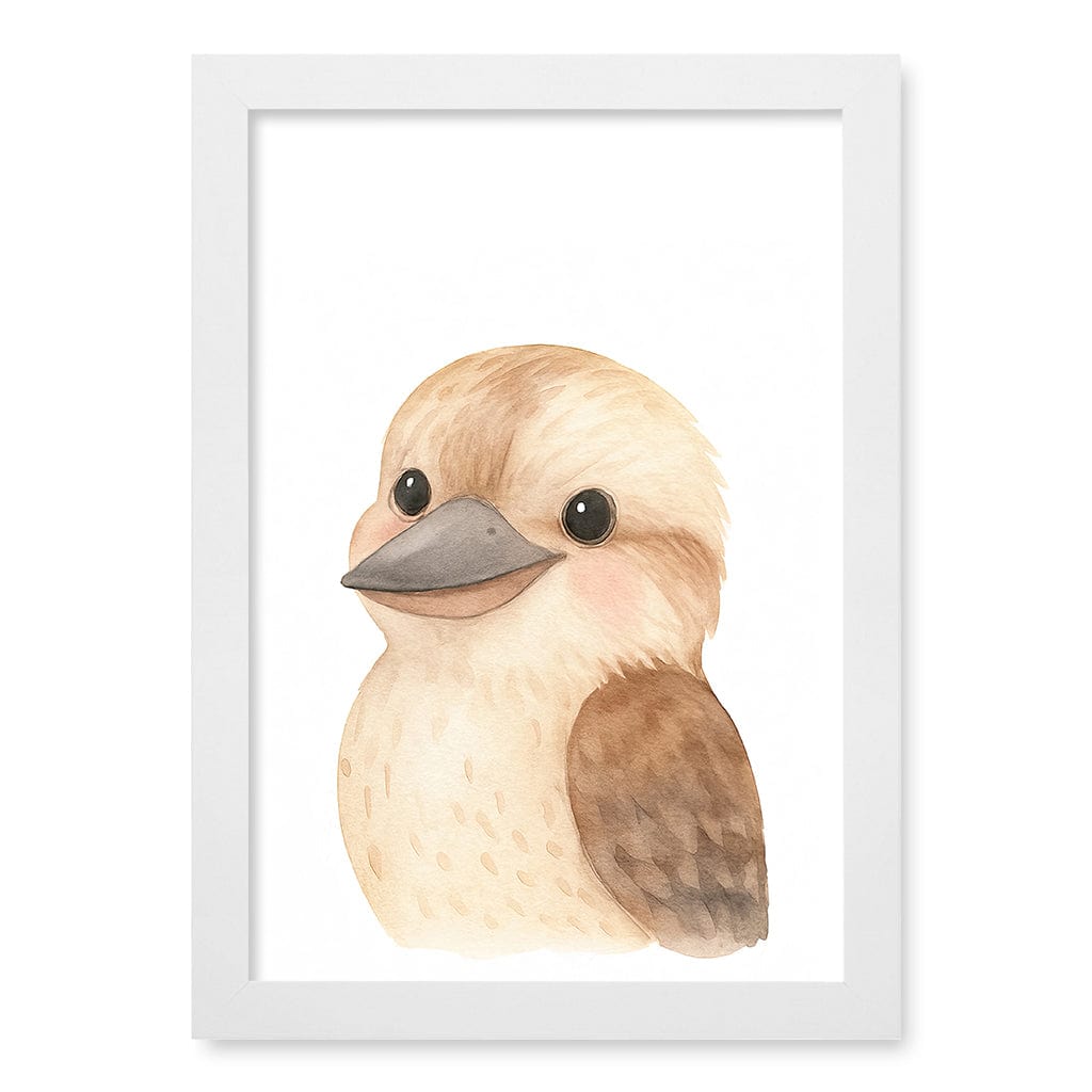 Animal Friends Kookaburra Children's Wall Art Print A4 (21 x 29.7cm) / Matte White Frame / No Border from our Australian Made Framed Wall Art, Prints & Posters collection by Profile Products (Australia) Pty Ltd