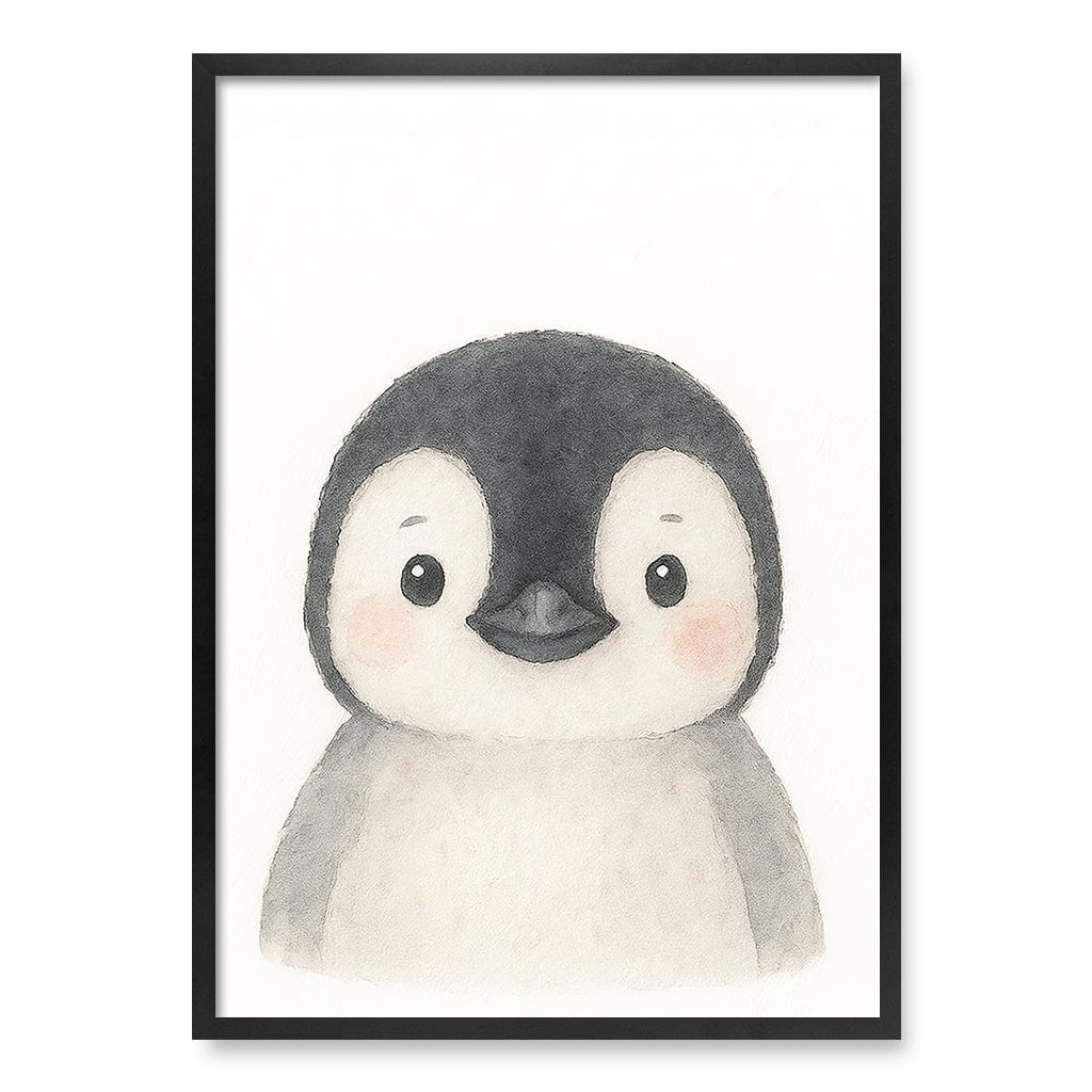 Animal Friends Penguin Children's Wall Art Print A1 (59.4 x 84.1cm) / Matte Black Frame / No Border from our Australian Made Framed Wall Art, Prints & Posters collection by Profile Products (Australia) Pty Ltd