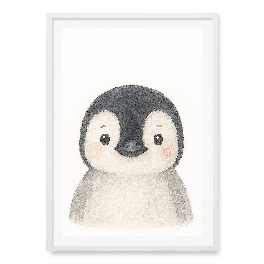 Animal Friends Penguin Children's Wall Art Print A1 (59.4 x 84.1cm) / Matte White Frame / White Border from our Australian Made Framed Wall Art, Prints & Posters collection by Profile Products (Australia) Pty Ltd