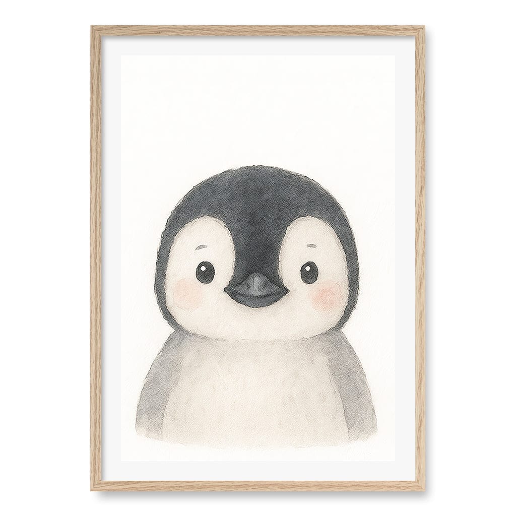 Animal Friends Penguin Children's Wall Art Print A1 (59.4 x 84.1cm) / Natural Oak Frame / No Border from our Australian Made Framed Wall Art, Prints & Posters collection by Profile Products (Australia) Pty Ltd