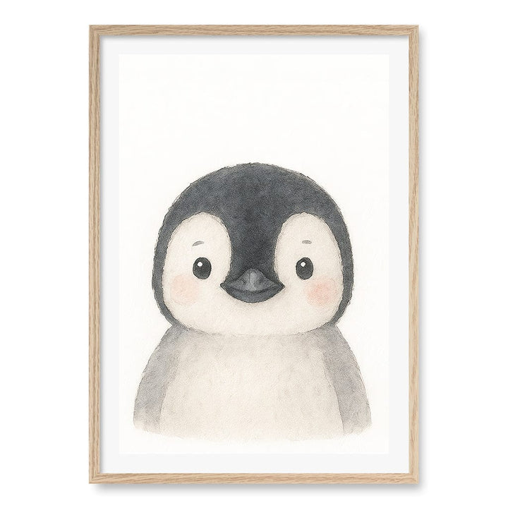 Animal Friends Penguin Children's Wall Art Print A1 (59.4 x 84.1cm) / Natural Oak Frame / No Border from our Australian Made Framed Wall Art, Prints & Posters collection by Profile Products (Australia) Pty Ltd
