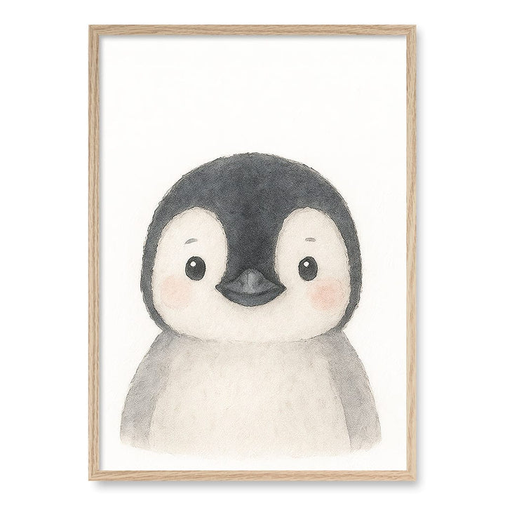 Animal Friends Penguin Children's Wall Art Print A1 (59.4 x 84.1cm) / Natural Oak Frame / White Border from our Australian Made Framed Wall Art, Prints & Posters collection by Profile Products (Australia) Pty Ltd