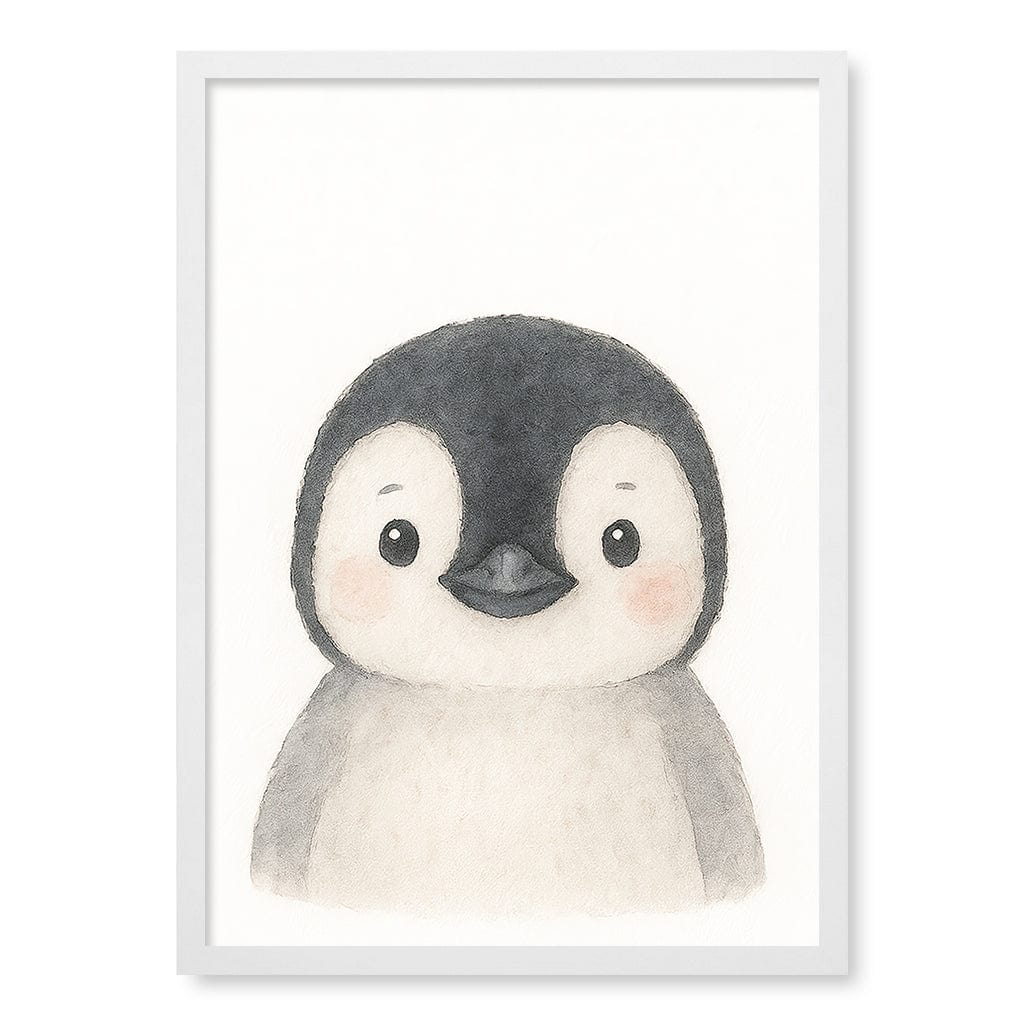 Animal Friends Penguin Children's Wall Art Print A2 (42 x 59.4cm) / Matte White Frame / No Border from our Australian Made Framed Wall Art, Prints & Posters collection by Profile Products (Australia) Pty Ltd