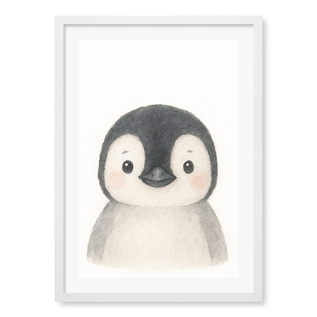 Animal Friends Penguin Children's Wall Art Print A2 (42 x 59.4cm) / Matte White Frame / White Border from our Australian Made Framed Wall Art, Prints & Posters collection by Profile Products (Australia) Pty Ltd