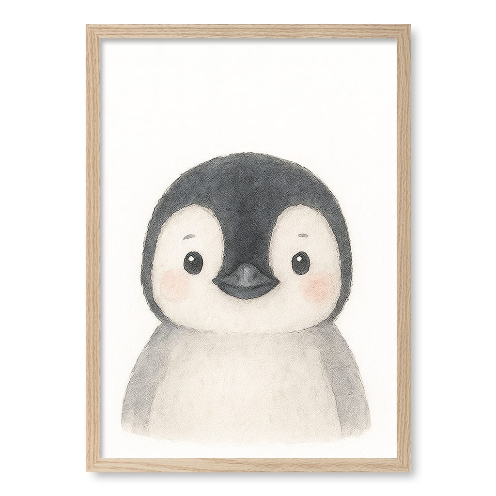 Animal Friends Penguin Children's Wall Art Print A2 (42 x 59.4cm) / Natural Oak Frame / No Border from our Australian Made Framed Wall Art, Prints & Posters collection by Profile Products (Australia) Pty Ltd