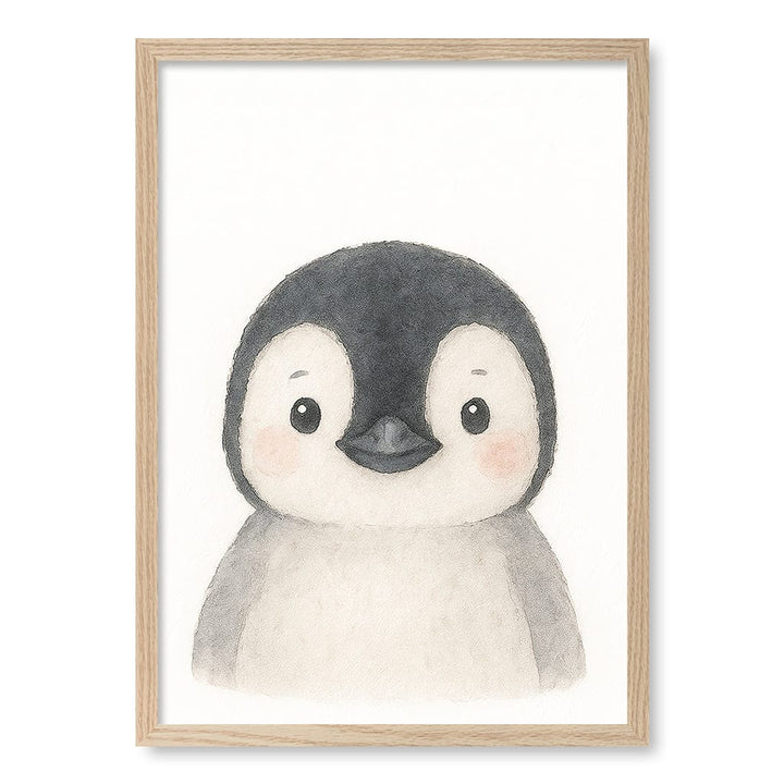 Animal Friends Penguin Children's Wall Art Print A2 (42 x 59.4cm) / Natural Oak Frame / No Border from our Australian Made Framed Wall Art, Prints & Posters collection by Profile Products (Australia) Pty Ltd