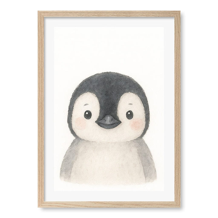 Animal Friends Penguin Children's Wall Art Print A2 (42 x 59.4cm) / Natural Oak Frame / White Border from our Australian Made Framed Wall Art, Prints & Posters collection by Profile Products (Australia) Pty Ltd
