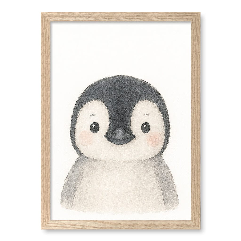 Animal Friends Penguin Children's Wall Art Print A3 (29.7 x 42cm) / Natural Oak Frame / No Border from our Australian Made Framed Wall Art, Prints & Posters collection by Profile Products (Australia) Pty Ltd
