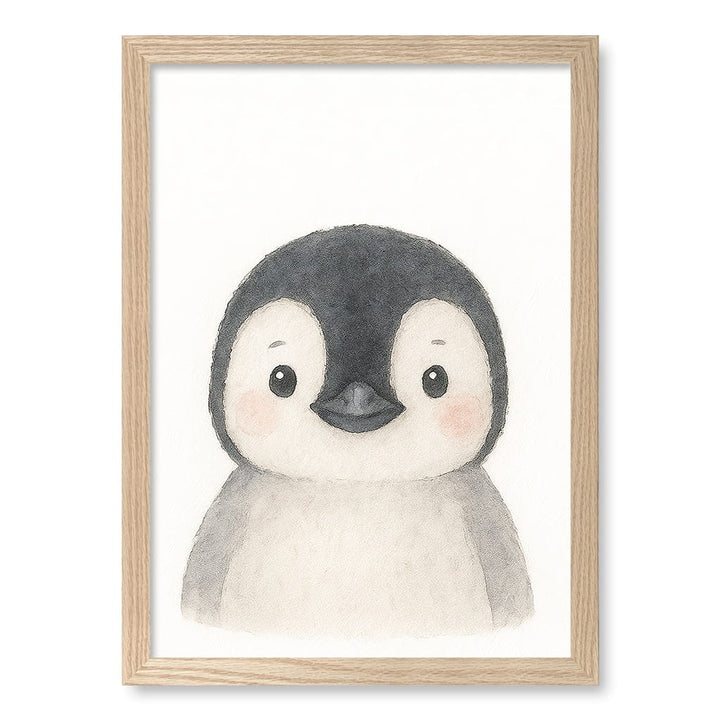 Animal Friends Penguin Children's Wall Art Print A3 (29.7 x 42cm) / Natural Oak Frame / No Border from our Australian Made Framed Wall Art, Prints & Posters collection by Profile Products (Australia) Pty Ltd