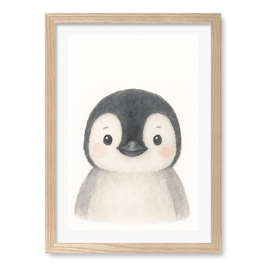 Animal Friends Penguin Children's Wall Art Print A3 (29.7 x 42cm) / Natural Oak Frame / White Border from our Australian Made Framed Wall Art, Prints & Posters collection by Profile Products (Australia) Pty Ltd