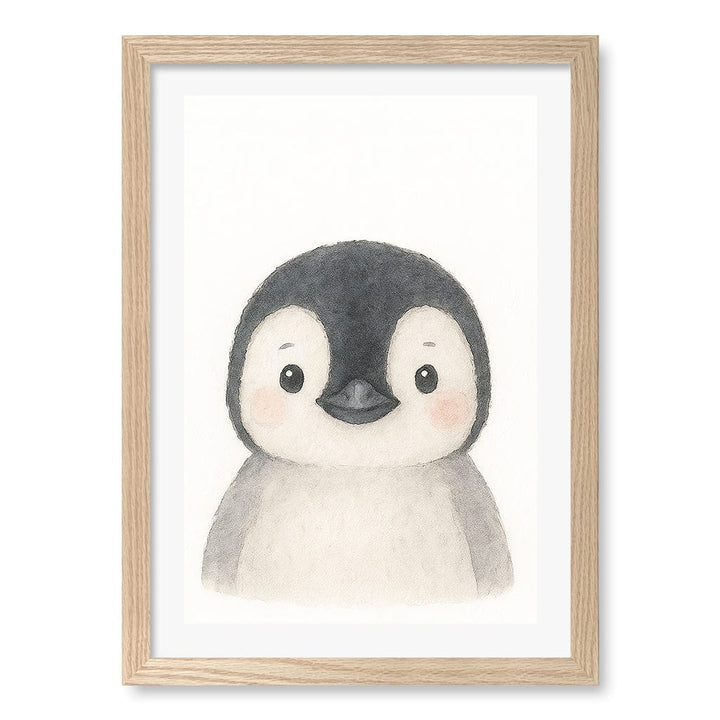 Animal Friends Penguin Children's Wall Art Print A3 (29.7 x 42cm) / Natural Oak Frame / White Border from our Australian Made Framed Wall Art, Prints & Posters collection by Profile Products (Australia) Pty Ltd