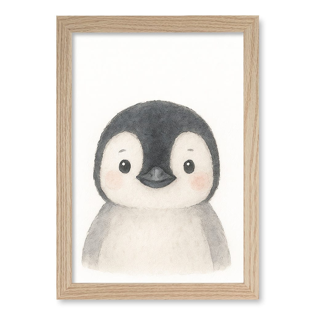 Animal Friends Penguin Children's Wall Art Print A4 (21 x 29.7cm) / Natural Oak Frame / No Border from our Australian Made Framed Wall Art, Prints & Posters collection by Profile Products (Australia) Pty Ltd