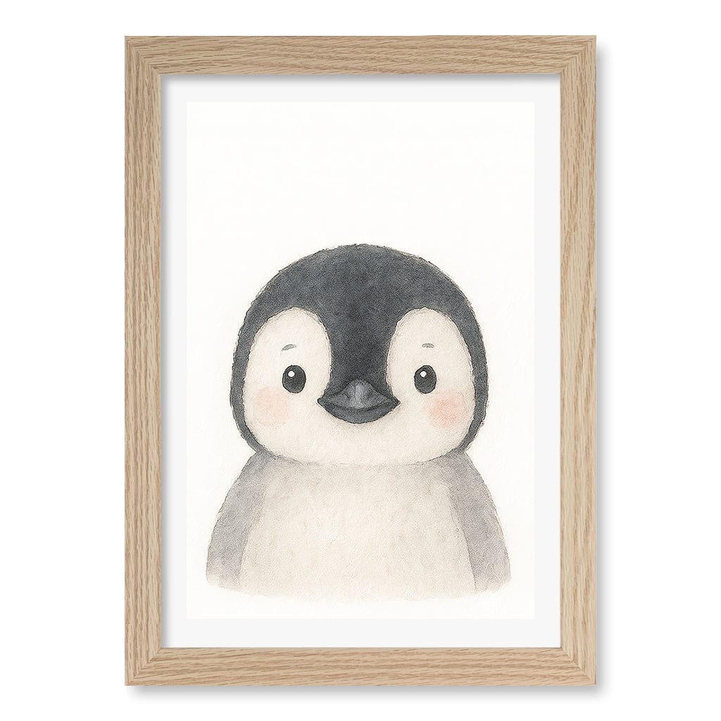 Animal Friends Penguin Children's Wall Art Print A4 (21 x 29.7cm) / Natural Oak Frame / White Border from our Australian Made Framed Wall Art, Prints & Posters collection by Profile Products (Australia) Pty Ltd