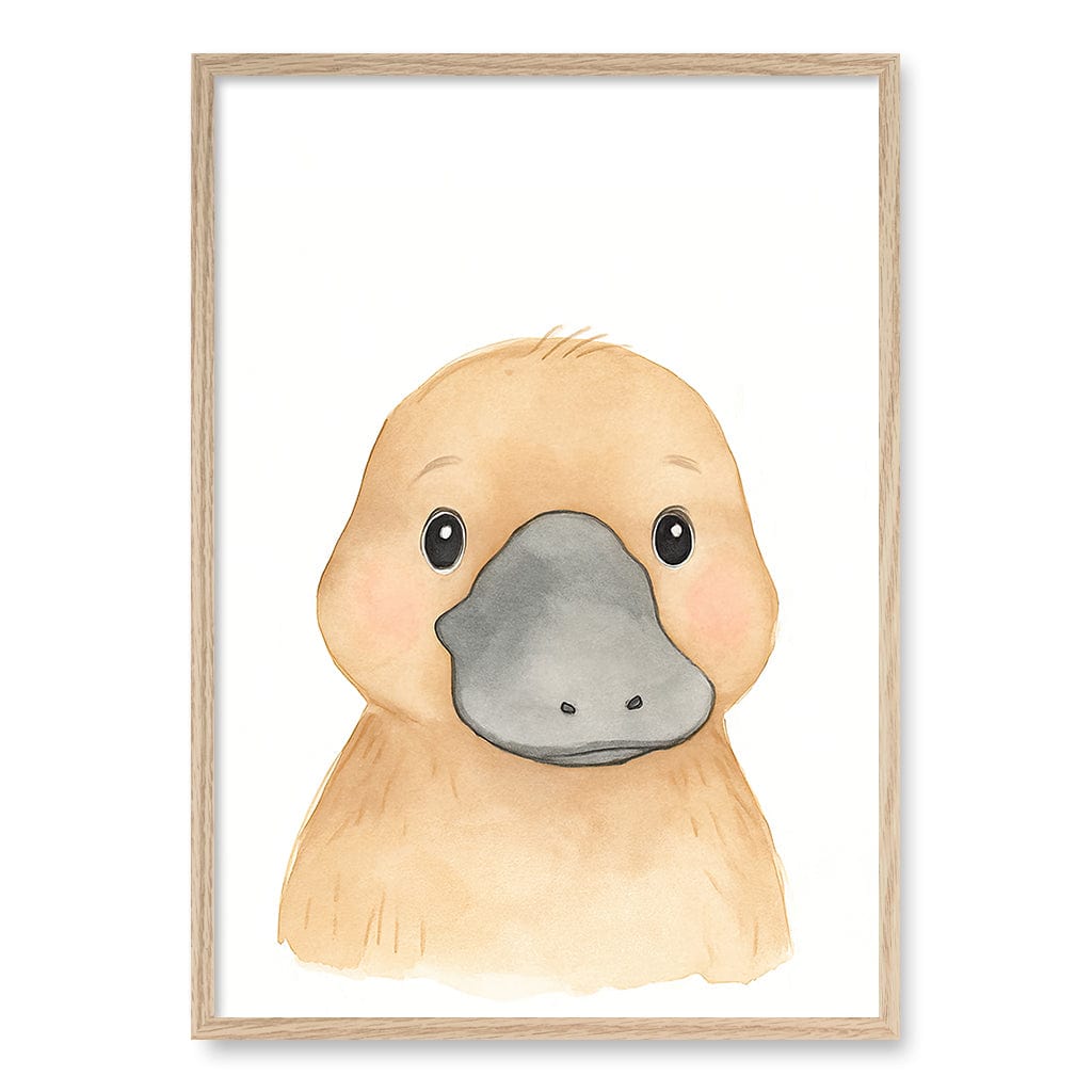 Animal Friends Platypus Children's Wall Art Print A1 (59.4 x 84.1cm) / Natural Oak Frame / No Border from our Australian Made Framed Wall Art, Prints & Posters collection by Profile Products (Australia) Pty Ltd