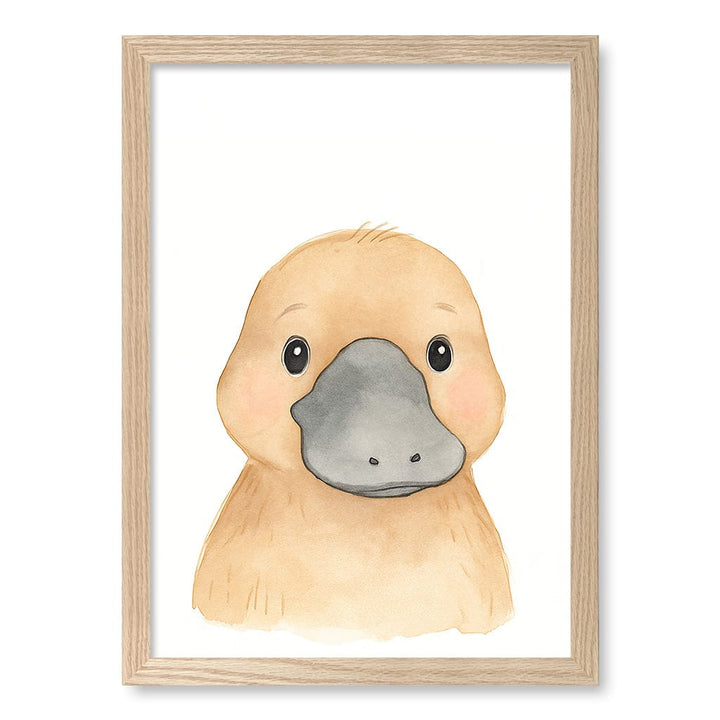Animal Friends Platypus Children's Wall Art Print A3 (29.7 x 42cm) / Natural Oak Frame / No Border from our Australian Made Framed Wall Art, Prints & Posters collection by Profile Products (Australia) Pty Ltd