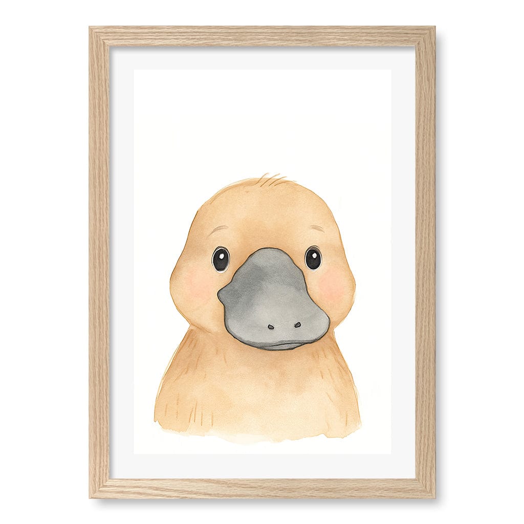 Animal Friends Platypus Children's Wall Art Print A3 (29.7 x 42cm) / Natural Oak Frame / White Border from our Australian Made Framed Wall Art, Prints & Posters collection by Profile Products (Australia) Pty Ltd