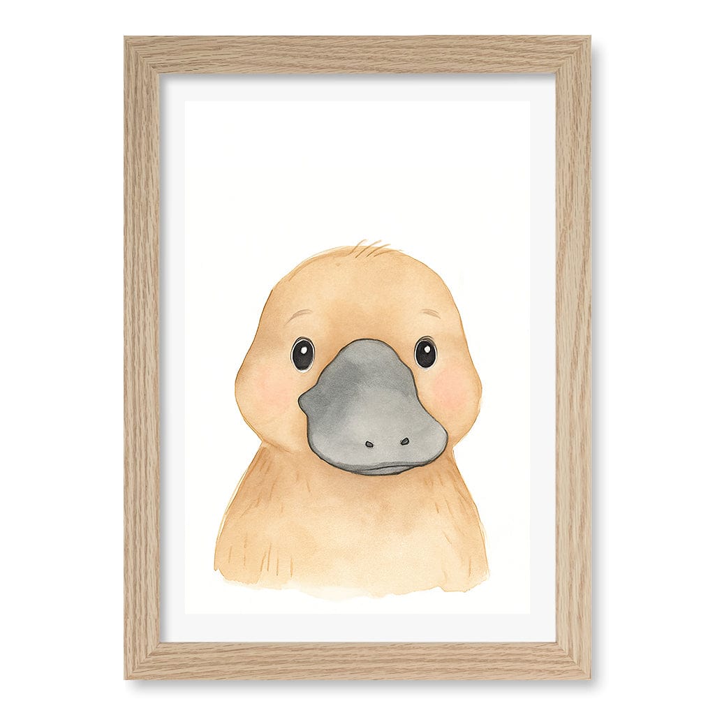 Animal Friends Platypus Children's Wall Art Print A4 (21 x 29.7cm) / Natural Oak Frame / White Border from our Australian Made Framed Wall Art, Prints & Posters collection by Profile Products (Australia) Pty Ltd