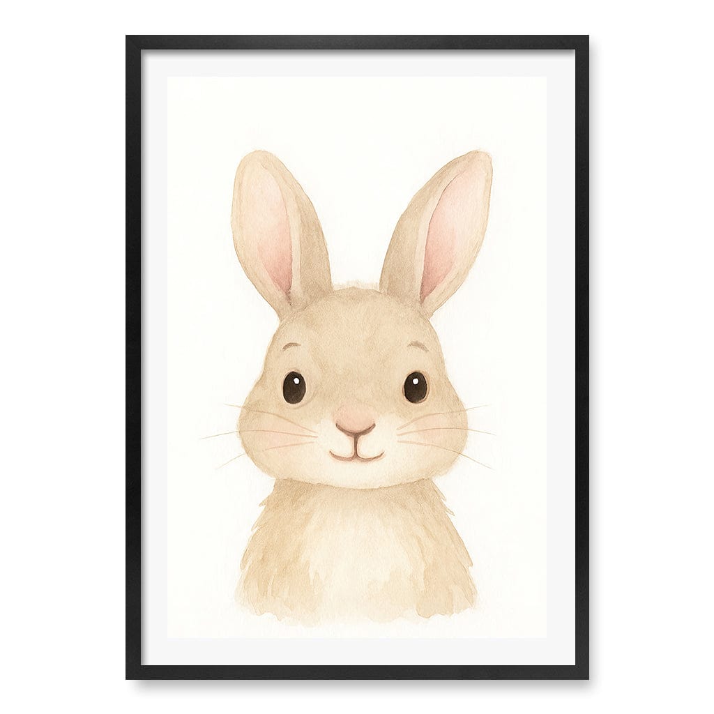 Animal Friends Rabbit Children's Wall Art Print A1 (59.4 x 84.1cm) / Matte Black Frame / White Border from our Australian Made Framed Wall Art, Prints & Posters collection by Profile Products (Australia) Pty Ltd