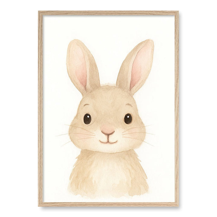 Animal Friends Rabbit Children's Wall Art Print A1 (59.4 x 84.1cm) / Natural Oak Frame / No Border from our Australian Made Framed Wall Art, Prints & Posters collection by Profile Products (Australia) Pty Ltd