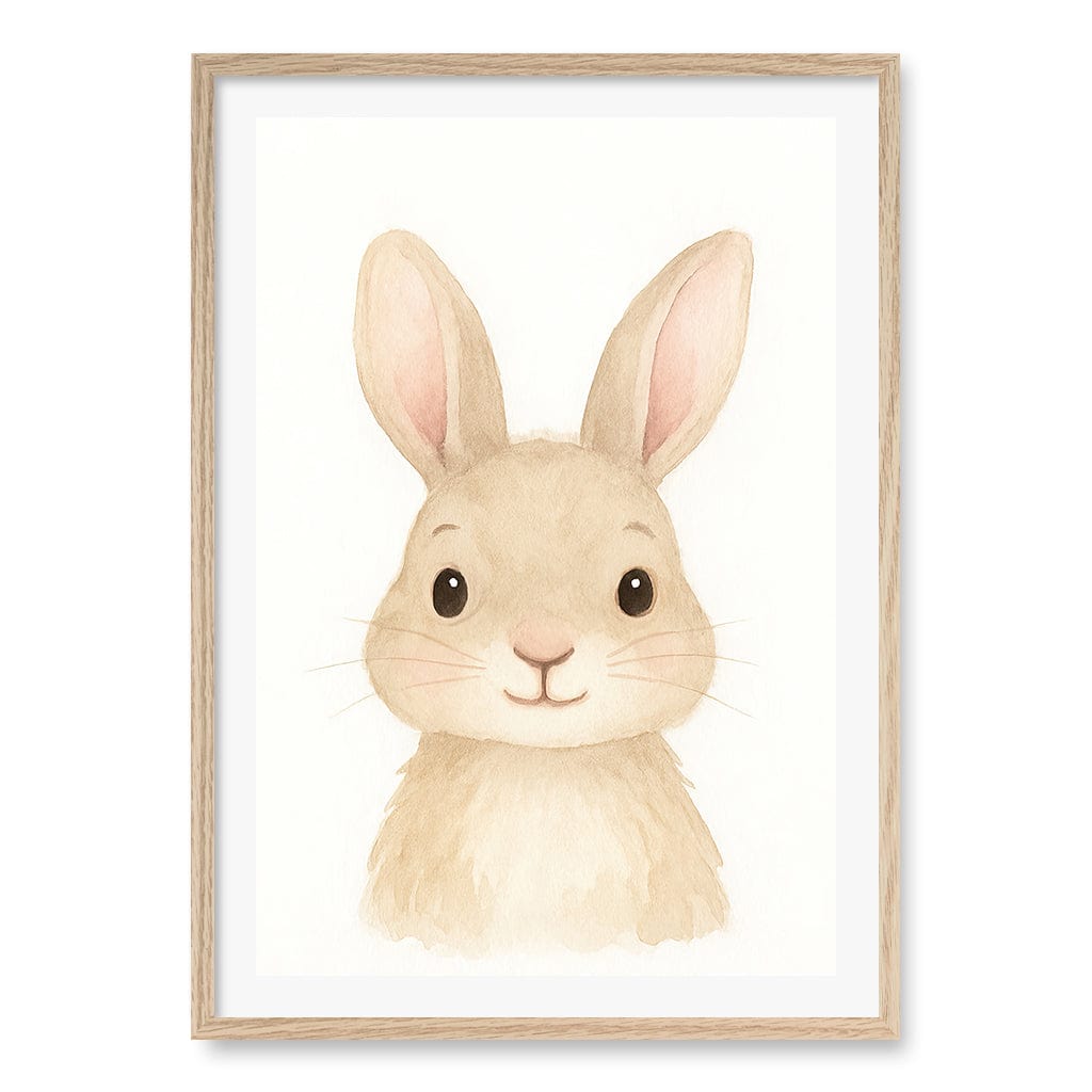 Animal Friends Rabbit Children's Wall Art Print A1 (59.4 x 84.1cm) / Natural Oak Frame / White Border from our Australian Made Framed Wall Art, Prints & Posters collection by Profile Products (Australia) Pty Ltd